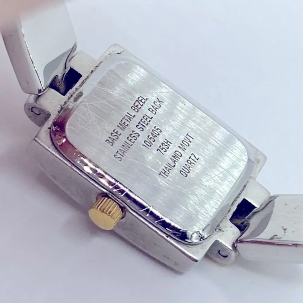 Working! Ladies Anne Klein 2 Tone Rectangular Face Dainty Minimalist Watch
